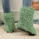 Round head, flat bottom lamb hair, warm snow boots, plush thickening, medium tube boots and cotton boots