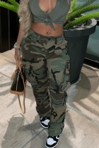 High waist, straight tube, camouflage overalls
