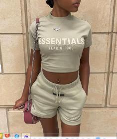 Casual, drawstring, solid color, printed two-piece set