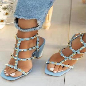 Square head, willow nail, thick heel, hollow out, sandals, Roman high heels, sandals