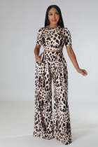 Leopard print, wide leg pants, two-piece suit