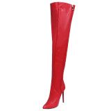 Colorful boots, pointed Pu, side zipper, high heels, thin heels, Knee Boots