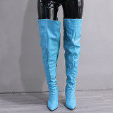 Colorful boots, pointed Pu, side zipper, high heels, thin heels, Knee Boots