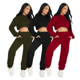 Plush, thickened, solid color, high elastic sports and leisure, two-piece set