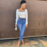 Solid color, slim, high waist jeans
