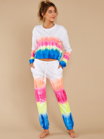 Casual, long sleeve, color blocking printing, two-piece set