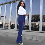 Jeans, elastic, high waist print, micro flare pants