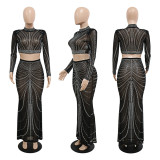 Perspective, hot drill, evening dress, nightclub style two-piece set