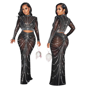Perspective, hot drill, evening dress, nightclub style two-piece set