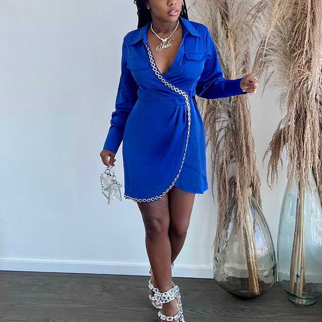 Wholesale Women's Clothing Online, Cheap Women's Clothes SaleLapel, high waist, fake pocket