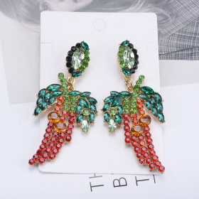 Earrings, glass colored diamonds, coconut tree earrings, fruit Earrings