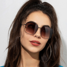 Large frame sunglasses, metal glasses, square, Tan