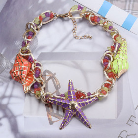 Alloy, starfish shell, conch, necklace, Hand Beaded Chain