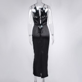 Open back, hanging neck dress, satin, hollow out dress and sling skirt