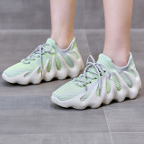 Round head, lace up, knitted elastic, sports shoes, plaid, casual running shoes