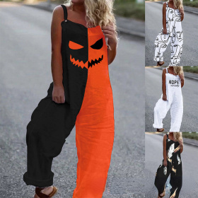 Color blocking, Halloween pattern, sleeveless, casual Jumpsuit