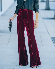 Collage, velvet, micro flare pants, high waist casual pants