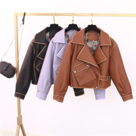 Loose, lapel, motorcycle, jacket, washed leather coat, coat
