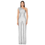 Sleeveless, one shoulder, sequined, Jumpsuit