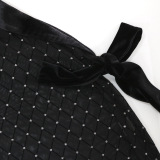 Perspective, one shoulder, irregular, lace up skirt, with velvet underwear underwear, three piece set