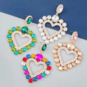 Color diamond, alloy, diamond inlaid, heart-shaped earrings