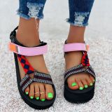 Thick sole, wedge heel, Velcro, retro Roman sandals