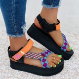 Thick sole, wedge heel, Velcro, retro Roman sandals