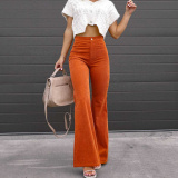 High waist, pocket, micro horn, solid corduroy, trousers