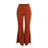 High waist, pocket, micro horn, solid corduroy, trousers