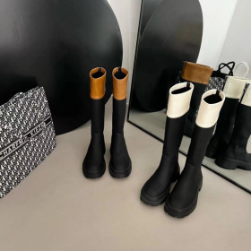 Color blocking, British, thick sole, round head, high boots