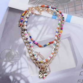 Multilayer beads, soft clay necklace, flower pendant