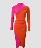 Contrast color, zipper, splicing, pit strip dress