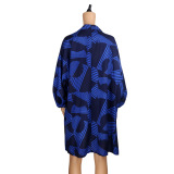 Geometric Print, Klein Blue, Wrapped Chest Shorts, Three Piece Set