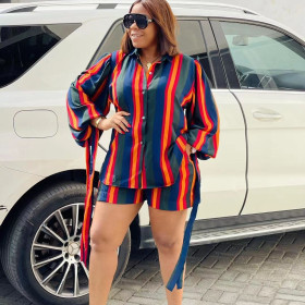 Printed shirt, shorts, casual two-piece set