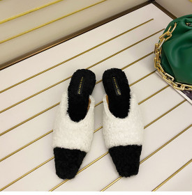 Flat bottomed, Baotou, semi slippers, color blocked fur slippers