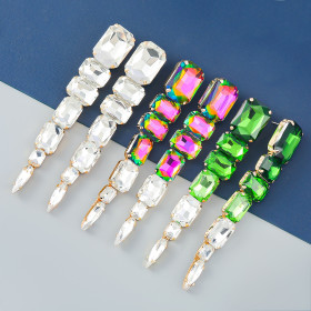 Exaggerate, multi-layer square, glass diamond, earrings