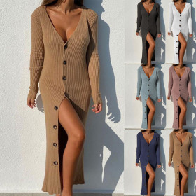Knitted, threaded, button, long sleeve cardigan, dress