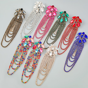 Alloy diamond inlaid, flower chain, tassel earrings