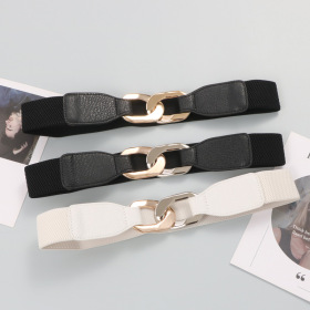 Waist retraction, metal circle, PU leather, elastic wide waist seal, belt