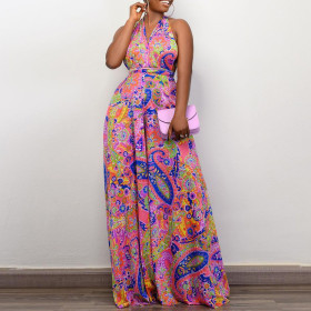 Printed neck, beach, jumpsuit