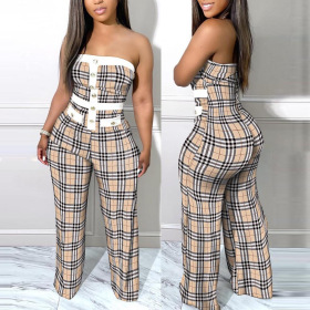 Plaid, wrap chest, printed jumpsuit, nightclub outfit