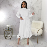 Bubble sleeve top, ruffle, pleated skirt, two-piece set