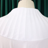 Long skirt with belt, ruffle and pleated hem