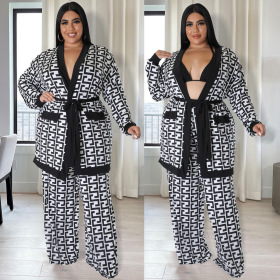 Large, casual, suit, printed, two piece lace up set
