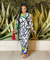 Round neck, long sleeve, positioning print, dress