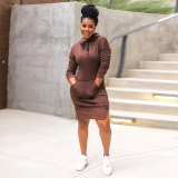 Casual, solid color, hooded dress