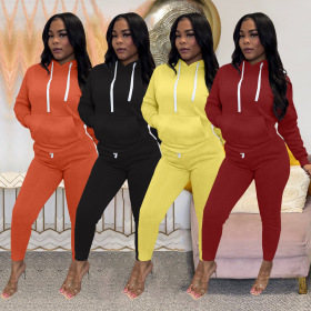 Solid color, casual, sports two-piece set