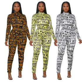 Faux tape, creative printing of letters, half high collar, zippered jumpsuit