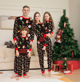 Parent child suit, Santa Claus floral print, long sleeve housewear pajamas