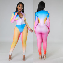 Zipper, long sleeve, color contrast, jumpsuit